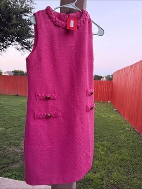 New Collection  Pink Sleeveless Shift Dress with Braided Collar size M